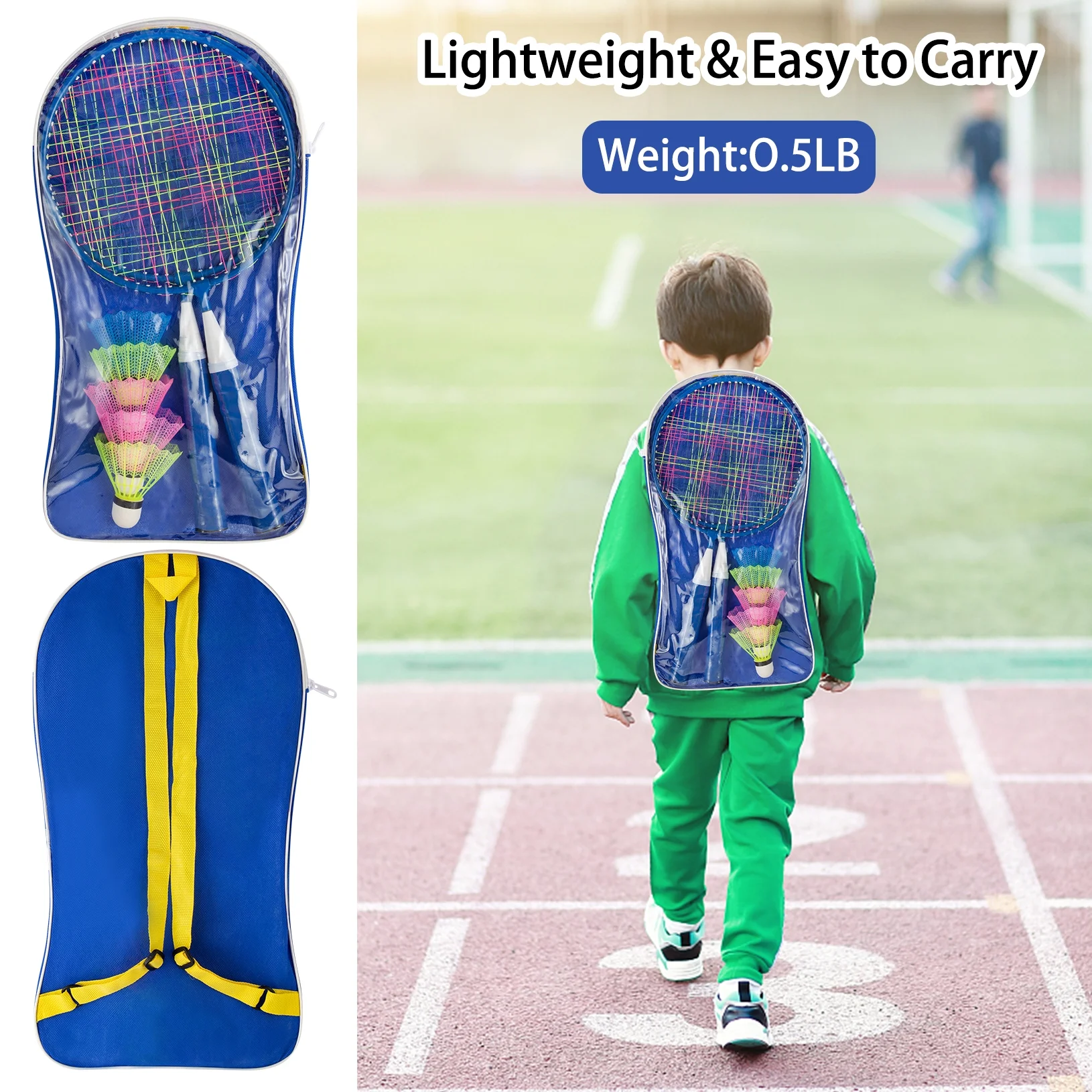 Badminton Rackets for Children Kids Badminton Set Playing Training Tool, Indoor Outdoor Sport Game for Child Beginner Players (2 Racket, 5 Badminton Balls, 1 Backpack)