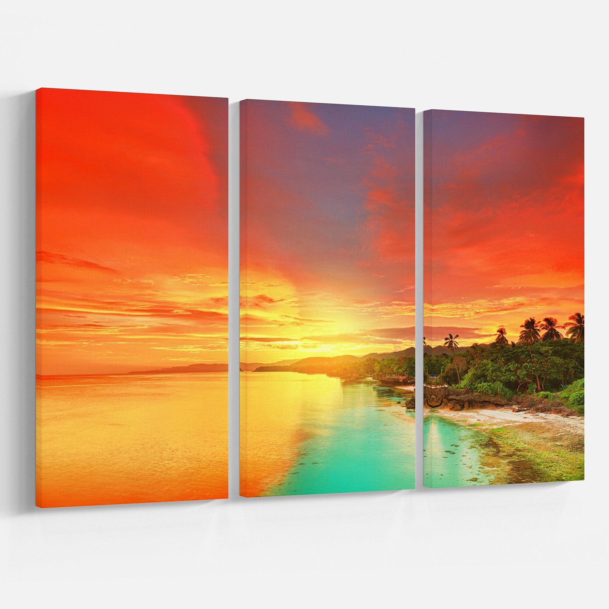Design Art Beautiful Coastline in Philippines - 3 Piece Graphic Art on Wrapped Canvas Set