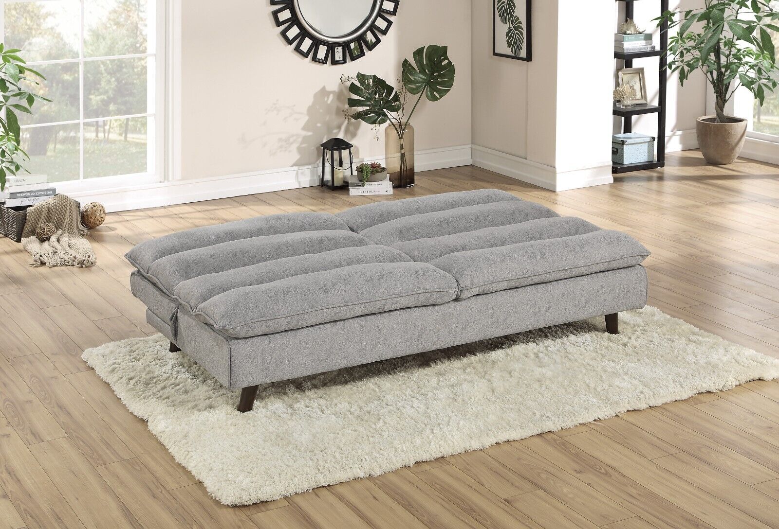Casual Look Living Room Convertible Sofa 1pc Grey Color Textured Fabric Upholstered Couch Wooden Legs Furniture