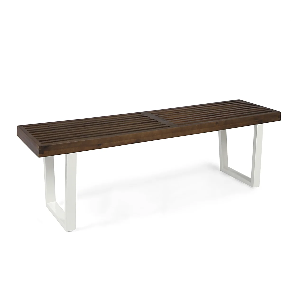 GDF Studio Joa Outdoor Acacia Wood Dining Bench, Dark Brown and Black