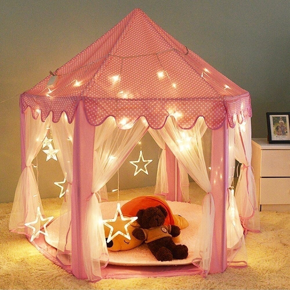 Kids Play House w/Little Star Lights Girls Hexagon Indoor Play Tent Tent with multicolor light