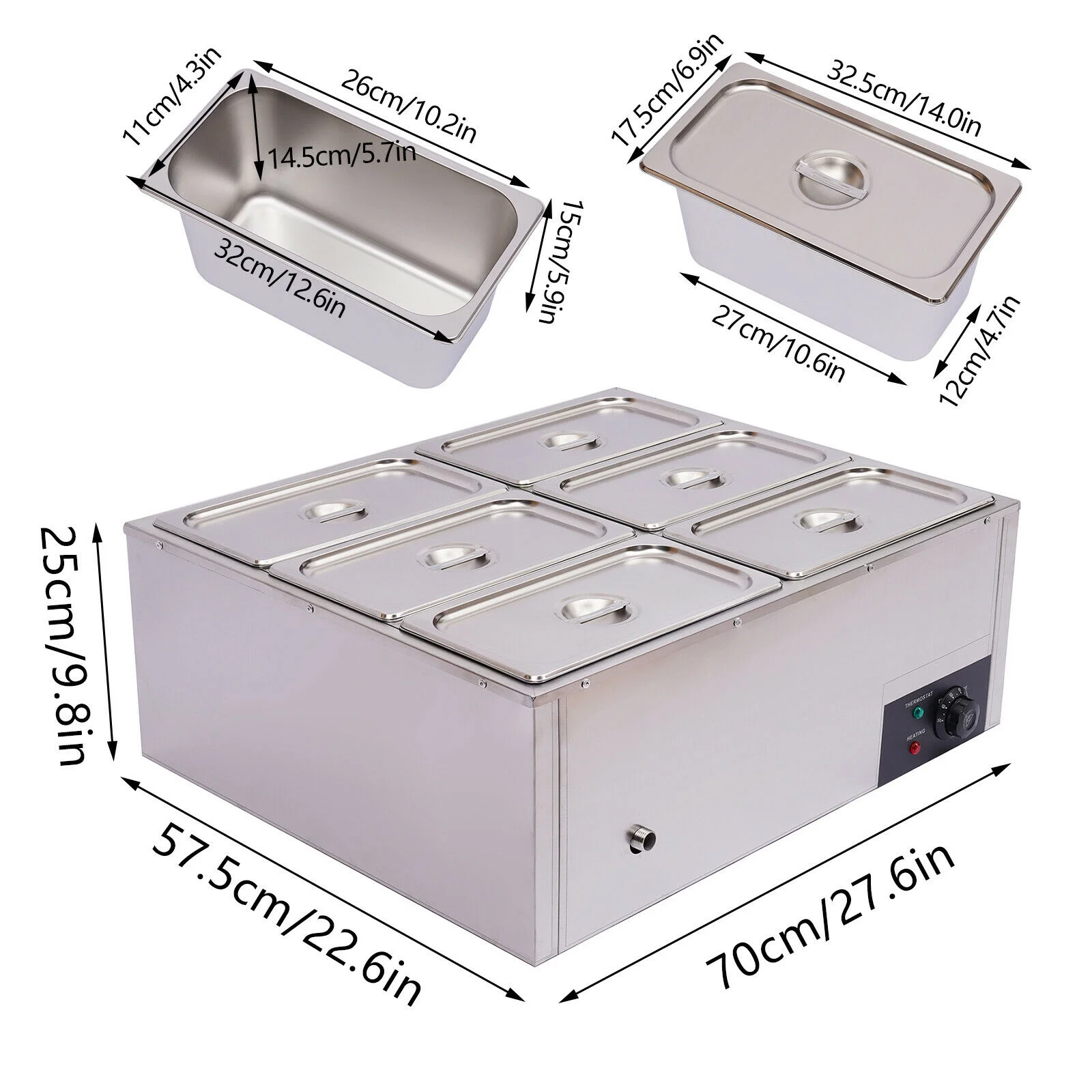 MIDUO 6 Pots Commercial Electric Food Warmer Steam Table Countertop 850W