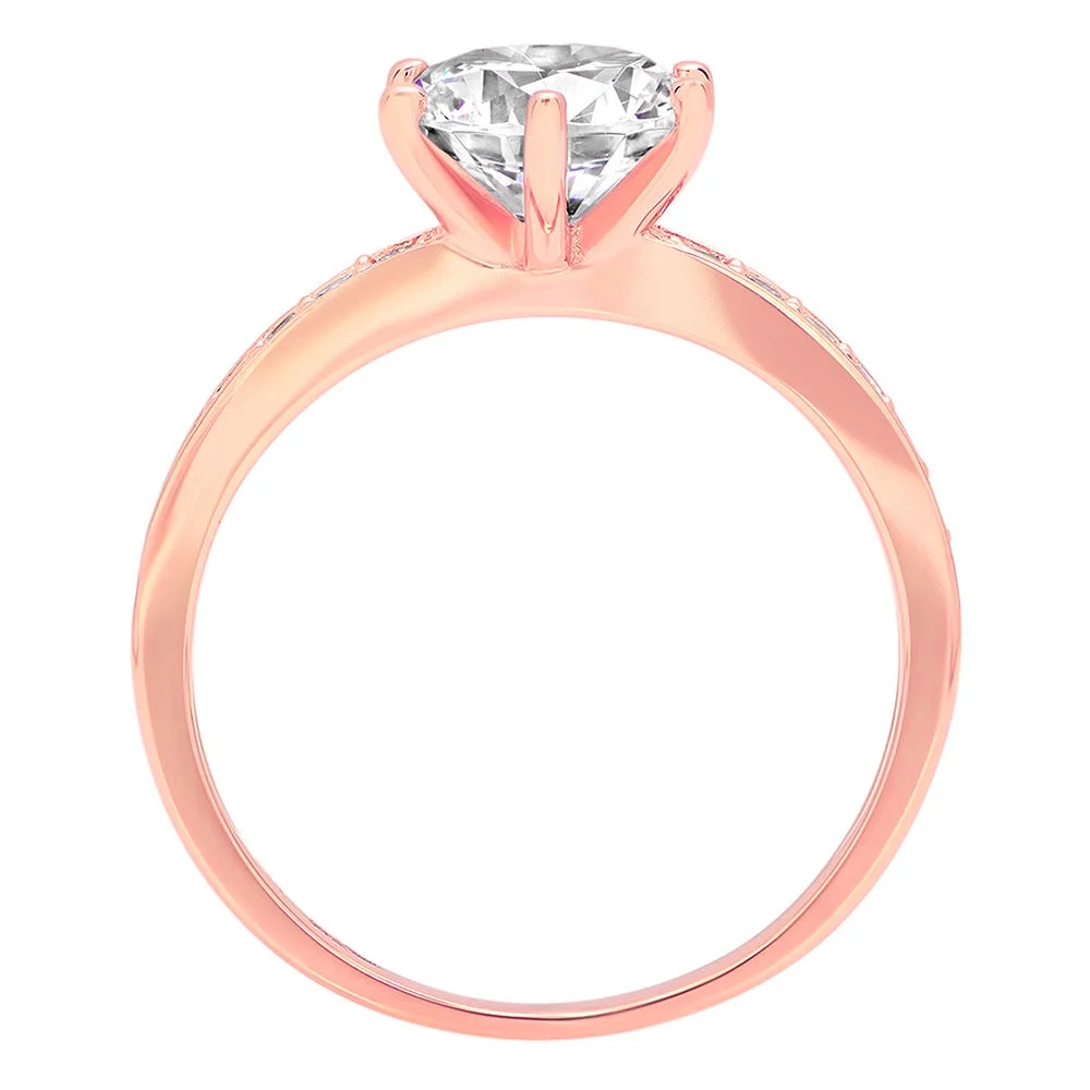 1.71 ct Brilliant Round Cut Real Genuine Natural Diamond VS1-VS2 I-J 18K Rose Gold Promise Wedding Statement Engagement Designer Ring size 3.5