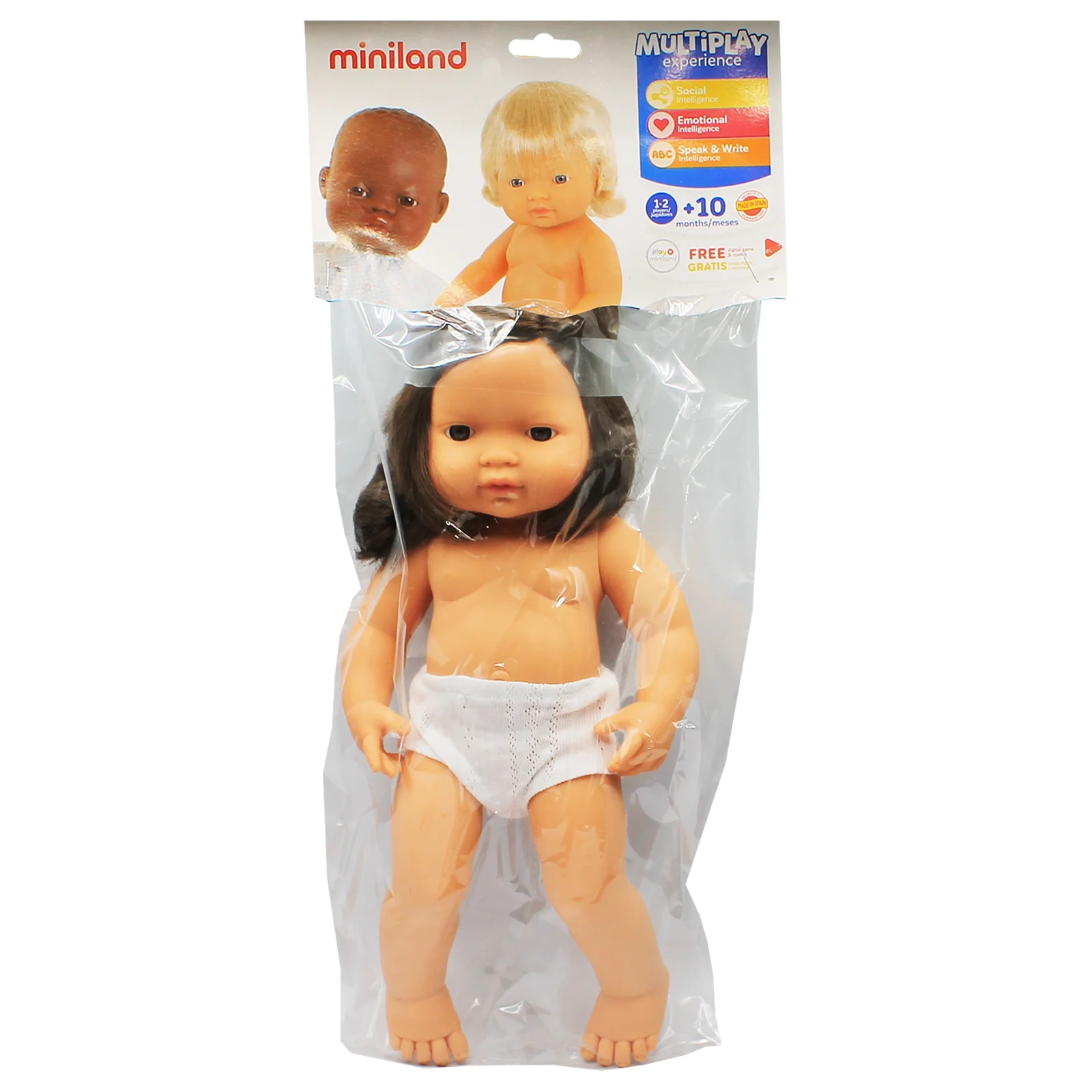 Miniland Educational Caucasian Brunette Girl Baby Doll, with Anatomically Correct Features