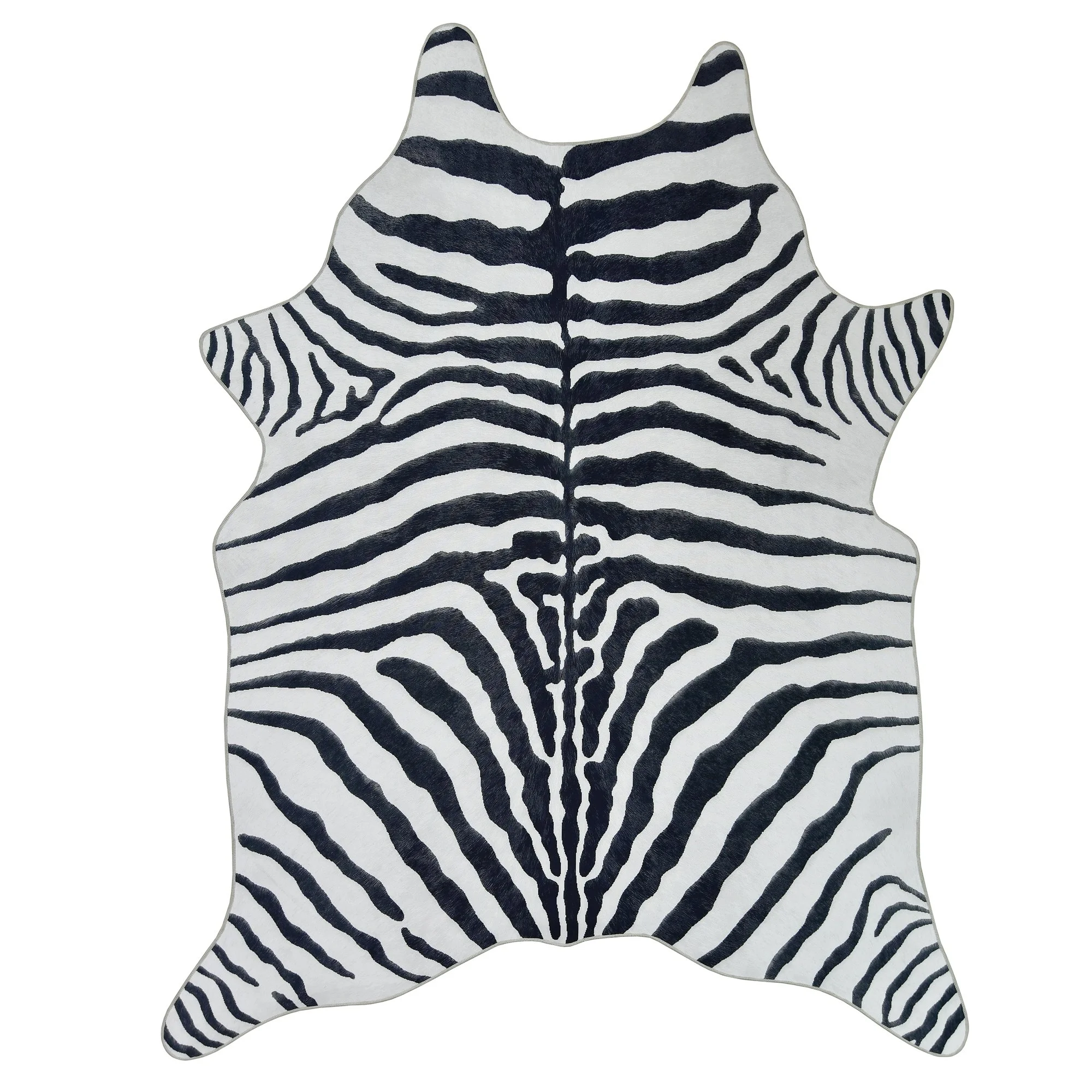 HR Premium Non-Slip Faux Cowhide Black and White Zebra Print Area Rug for Cabin and Lodge - Rustic Animal-Inspired Design for Wildlife and Nature Lovers