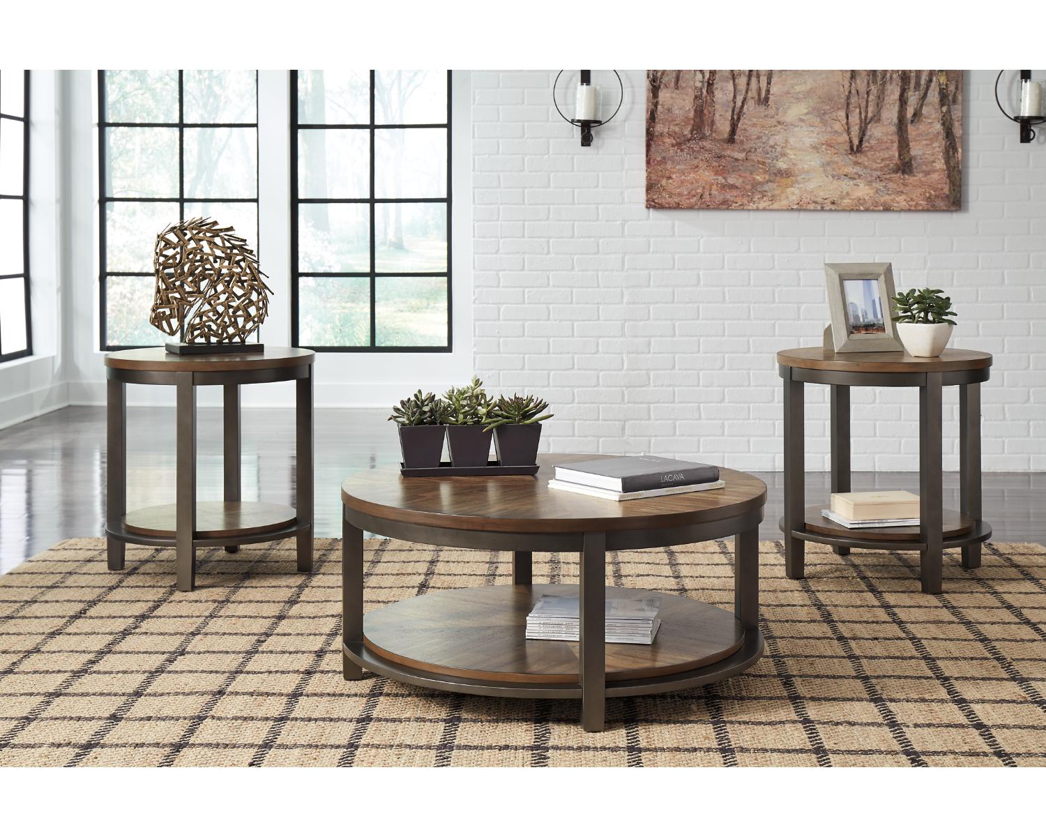 Signature Design by Ashley Casual Roybeck Table (Set of 3)  Light Brown/Bronze