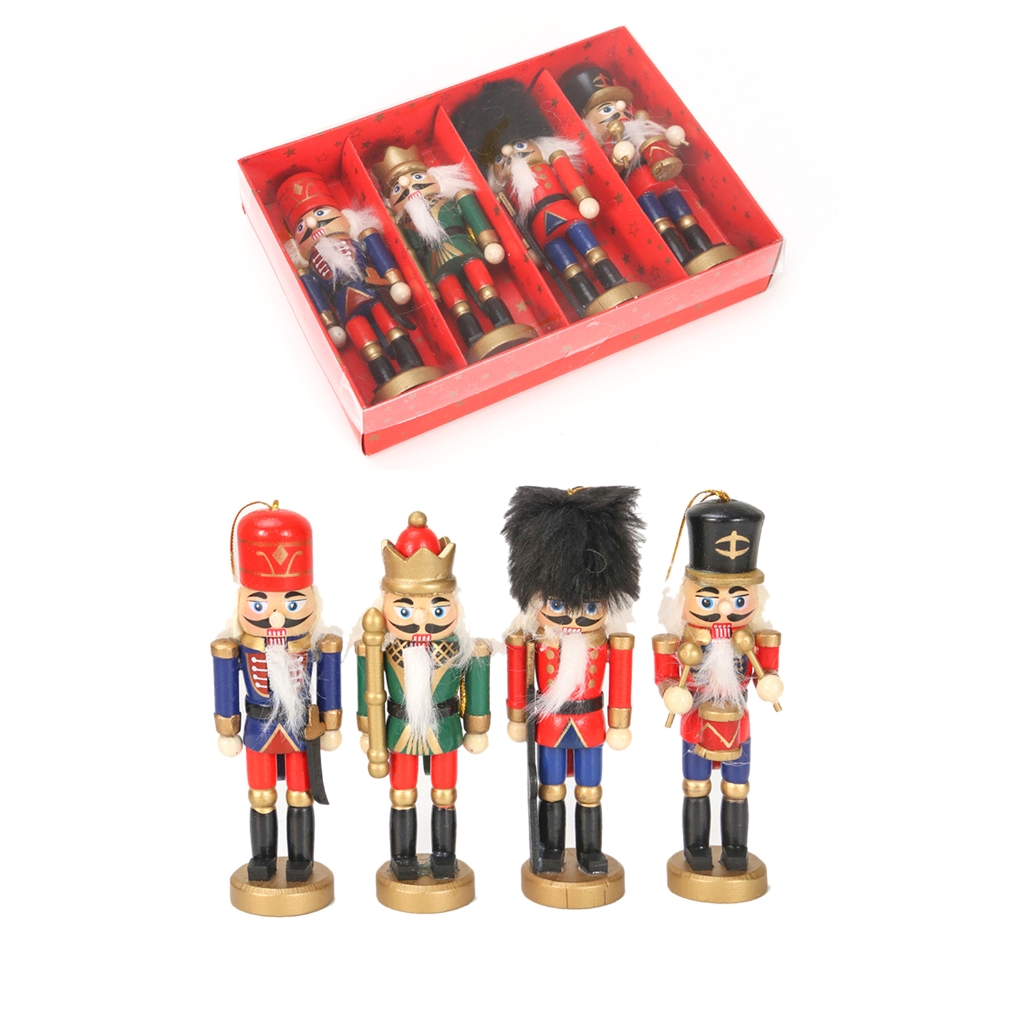 Festive Wood Nutcrackers Soldier Dolls Set of 4 Party Decorations Household
