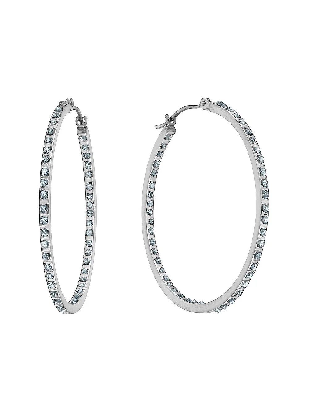 Accent Diamond In and Out Hoop Earrings in 14K White Gold (1 1/3 Inch)