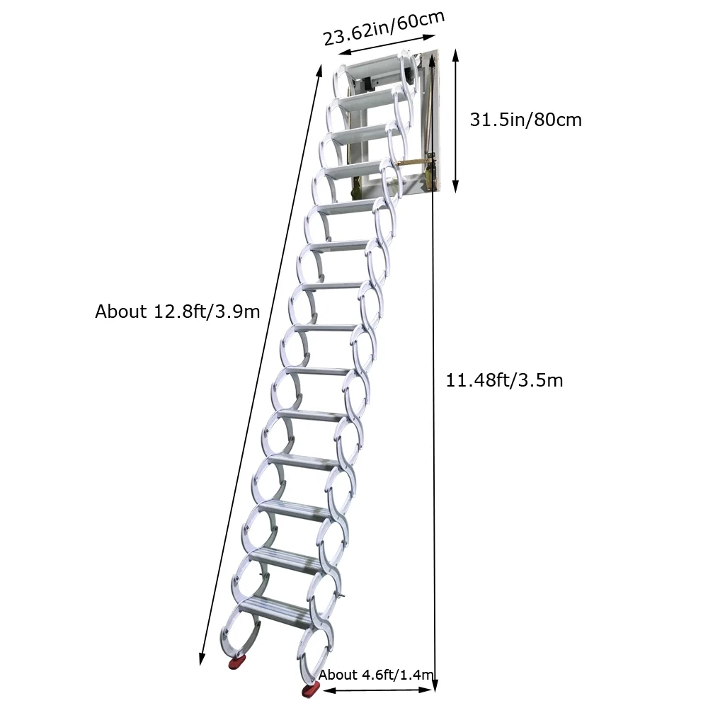 INTSUPERMAI Loft Wall Ladder Stairs Wall Mounted Attic Extension Folding Loft white 11.5ft Height 14 Steps