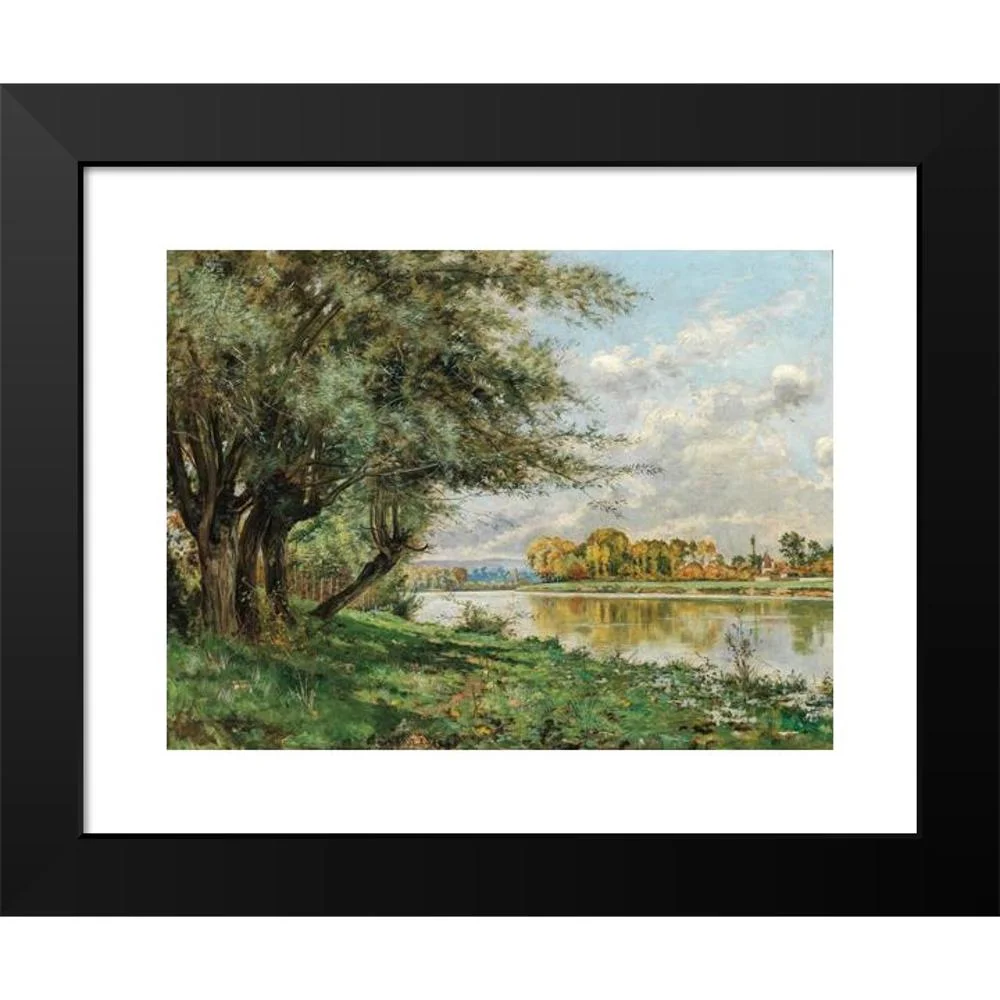 Rene Maurice Fath 14x11 Black Modern Framed Museum Art Print Titled - Near Fontainebleau (Meadows by the River) (1893)