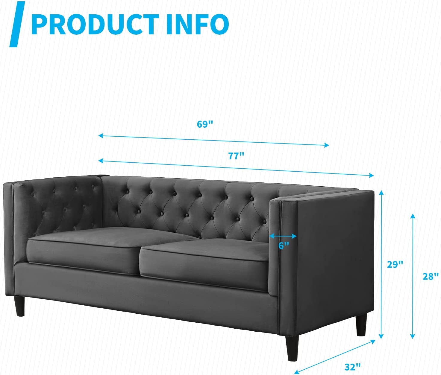 Mjkone Velvet Futon Sofa Bed Couch Set, Tufted Button Upholstered Sleeper Sofa,Mid-Century Sofa Furniture Set with Thick Cushion and Wood Legs for Living Room, Bedroom, Apartment(Dark Grey)