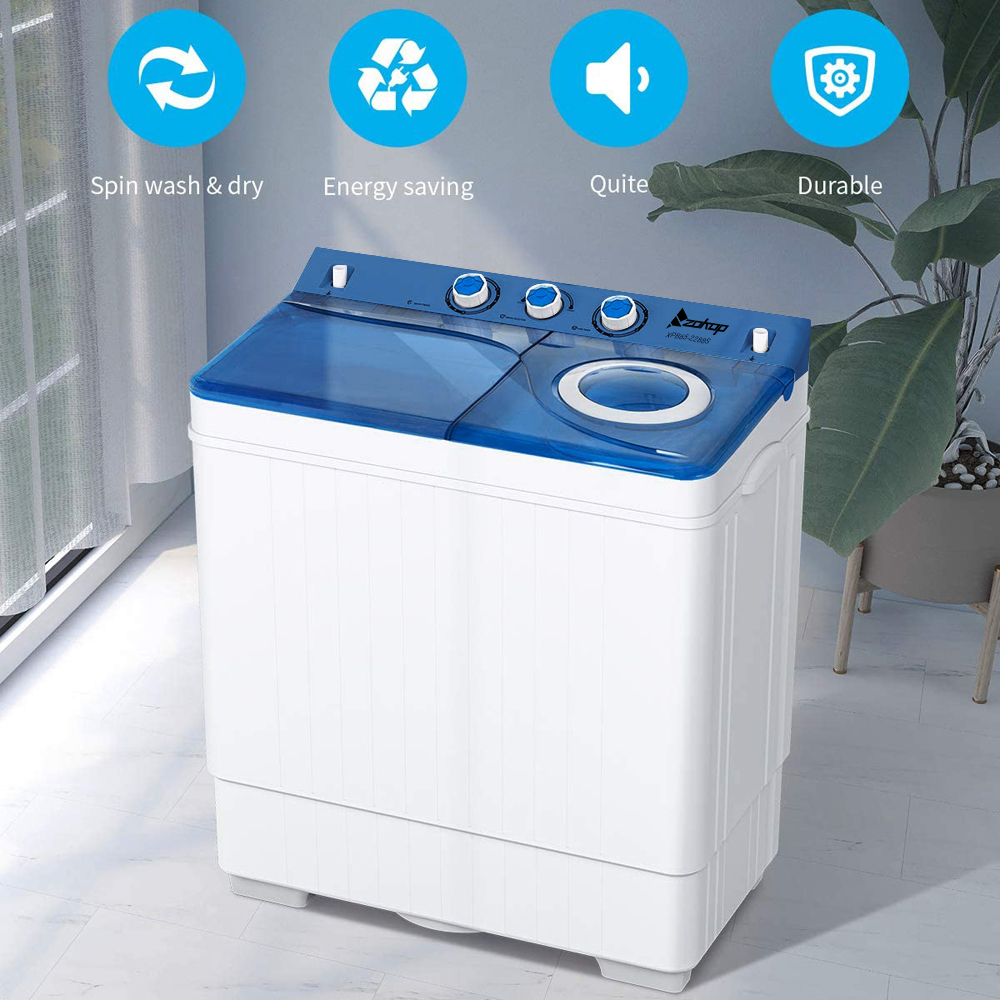 26Lbs Semi-automatic Twin Tube Washing Machine for Apartment, Dorms, RVs, Camping White & Blue