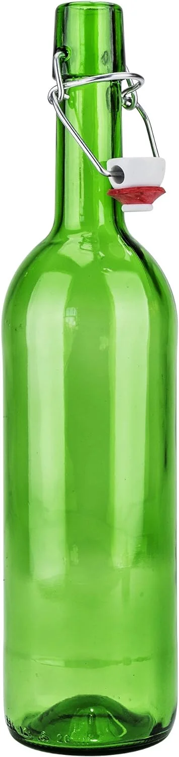 1L / 33-Ounce Green Glass Wine Bottle With Stopper, Vintage  Bottle For Home Brewing, Milk Water Oil Vinegar Glass Bottle With Swing Top (1)