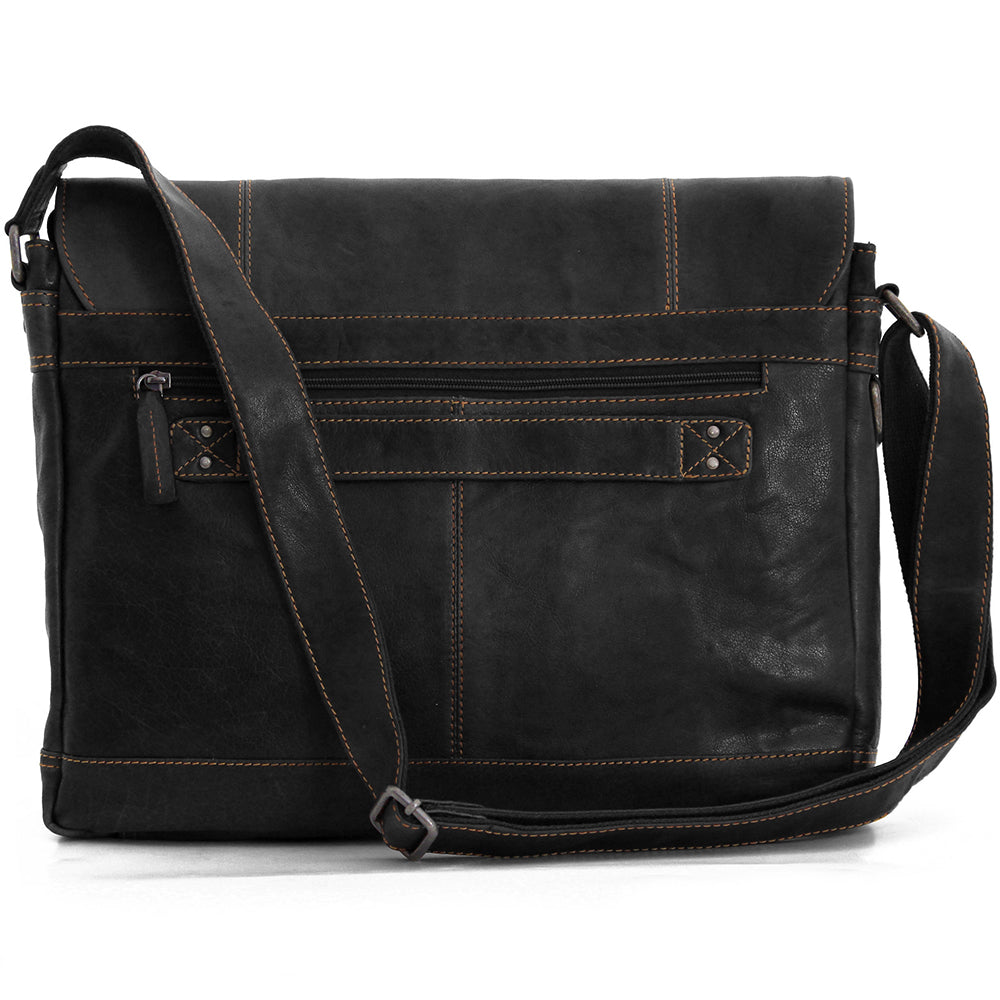 Jack Georges Voyager Hand-Stained Buffalo Leather Full Size Messenger Bag #7315 (Black)