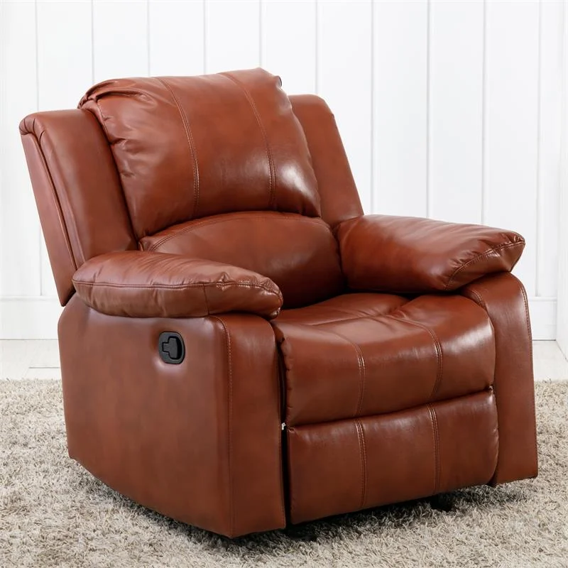 Bowery Hill Transitional Faux Leather Glider Rocker Recliner in Caramel