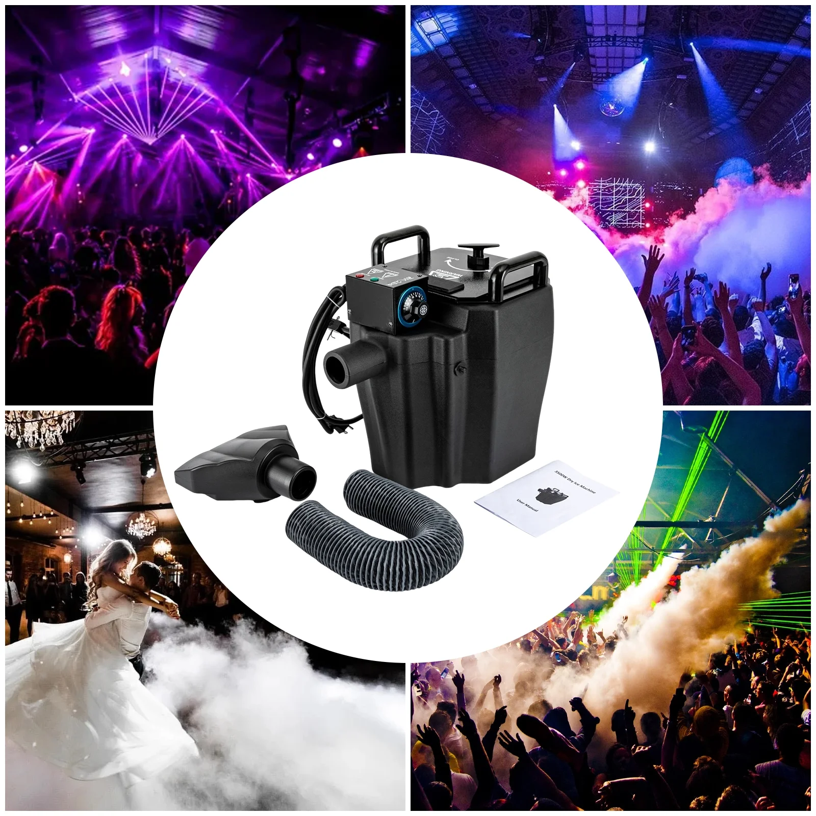 Miumaeov 3500w DJ Stage Effect Dry Ice Machine, Temperature Control Large Capacity Overheating and Anti-burn Drying Protection Dry Ice Machine for Wedding Party (Black)