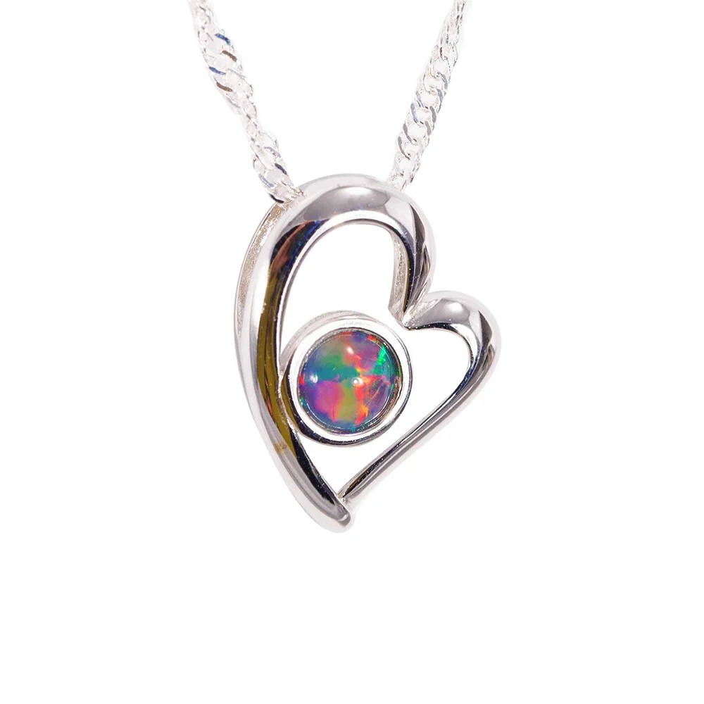 RED FIRE LOVE STERLING SILVER AUSTRALIAN BLACK OPAL NECKLACE