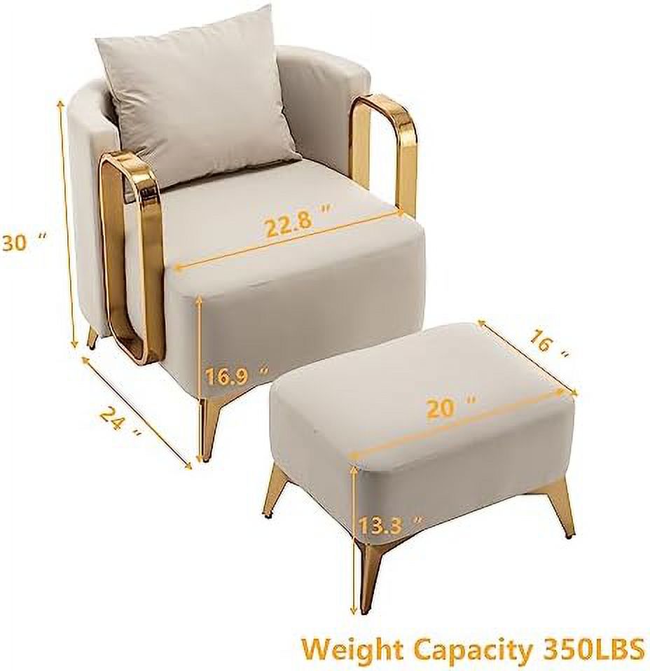 NLIBOOMLife Accent Chair with Ottoman  Upholstered Modern Faux Leather Single Sofa Side Chair Comfy Barrel Club Living Room Armchair with Golden Metal Legs for Bedroom Living Reading Room