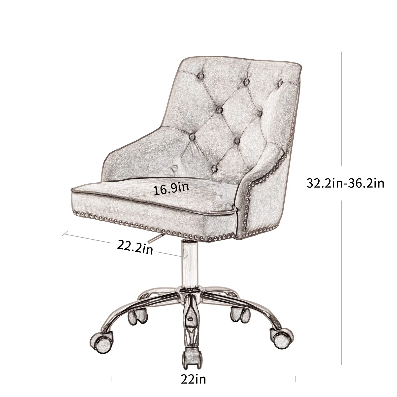 MOJAY Velvet Vanity Chair Modern Mid-Back Tufted Button Computer Desk Chair, Swivel Height-Adjustable Seat Accent Home Office Chair.