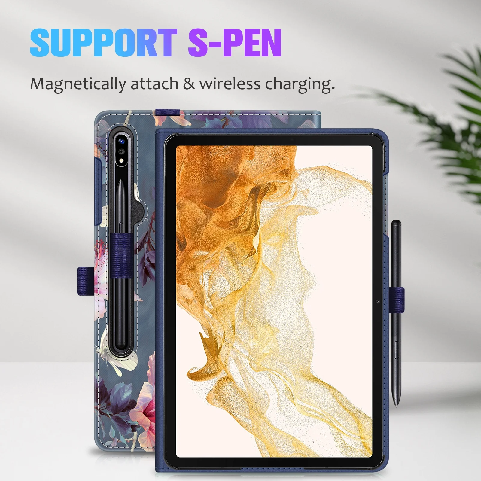 Fintie Case for Samsung Galaxy Tab S8 Plus 2022/S7 FE 2021/S7 Plus 2020 12.4 inch, Multi-Angle Viewing Protective Cover with Pocket, Auto Sleep/Wake, Blooming Hibiscus