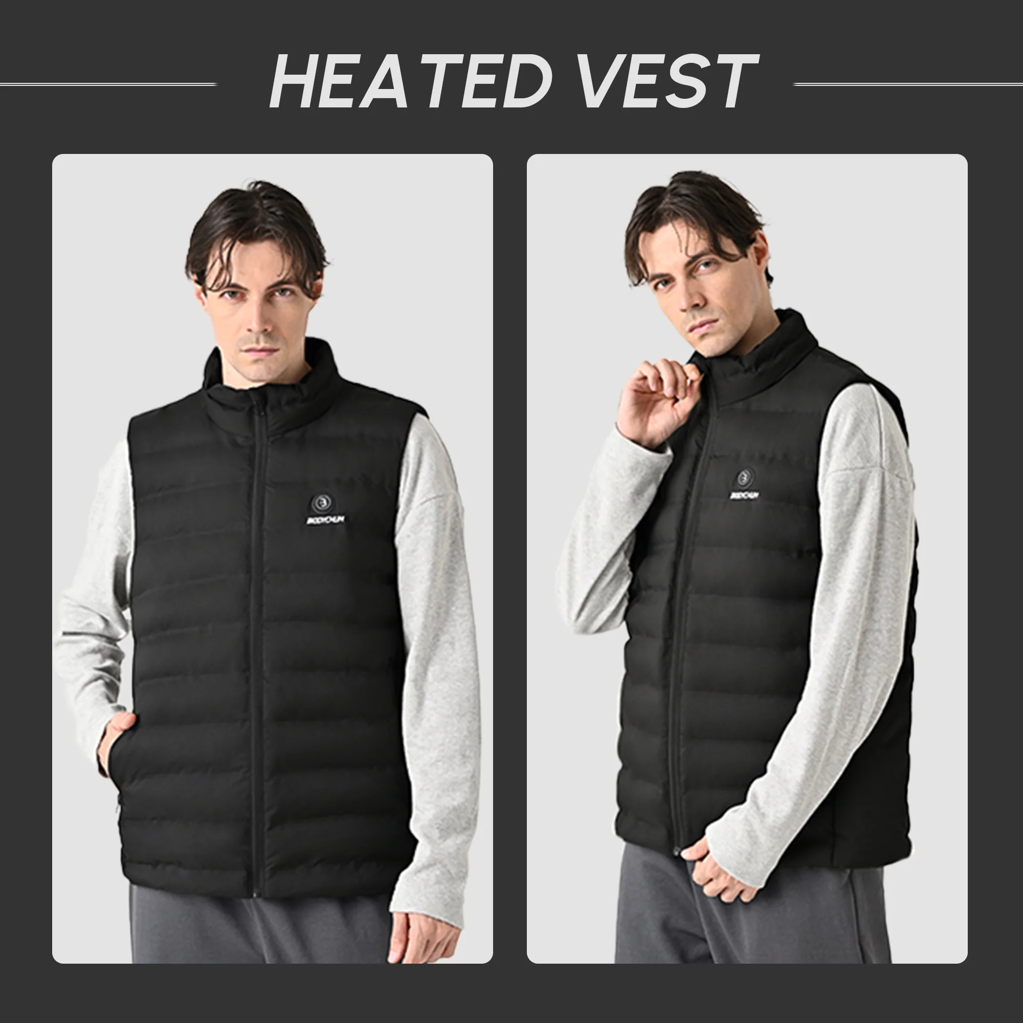 Bodychum Men's Electric Heated Vest with Battery Pack Included, 6 Heating Zones Lightweight Heated Vest for Hunting/Skiing, Black, XL