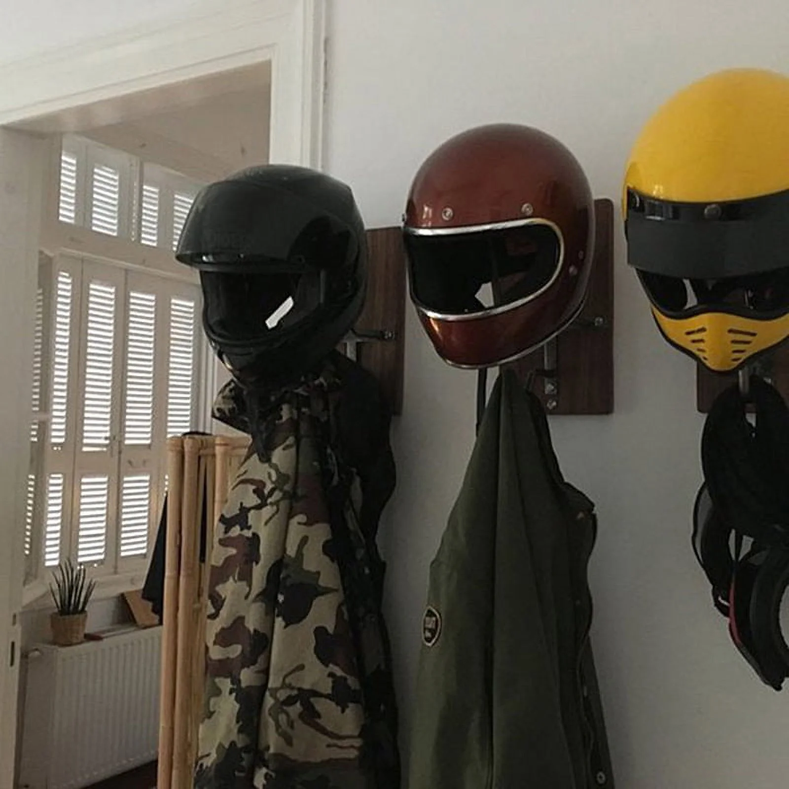 1pc Wooden Motorcycle Helmet Rack & Jacket Hook Hat Storage Display Holder Rack