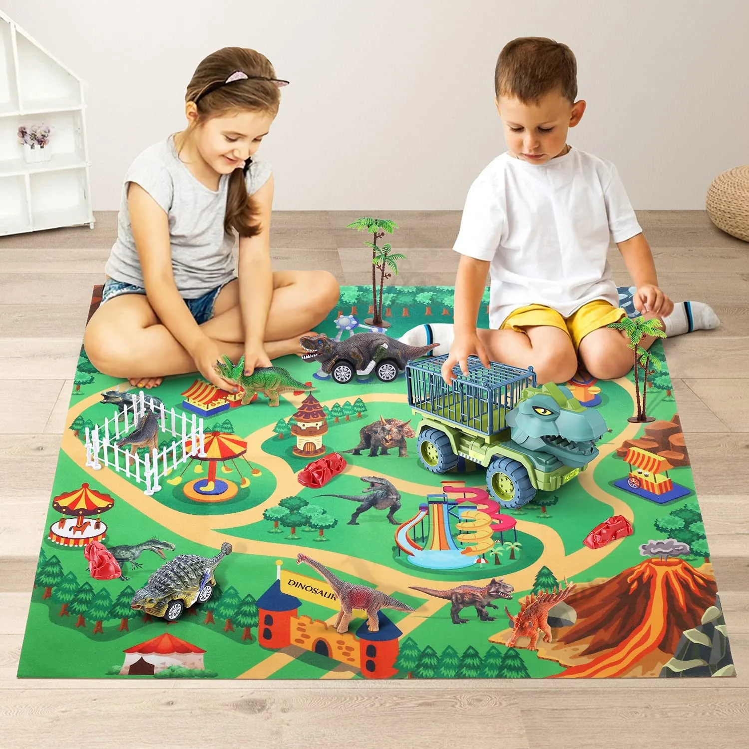 JoyStone Toy Truck, Dinosaur Transport Car Carrier Truck with Dinosaur Toys, Truck Car Carrier Toys Set with 15 Dinosaurs, Dino Car Playset Toys for Kids Boys Girls