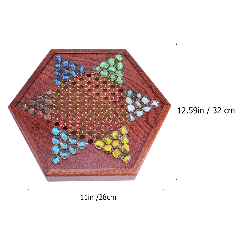 1 Set Chinese Checkers Wooden Chess Set Board Game with Drawer Glass Marbles
