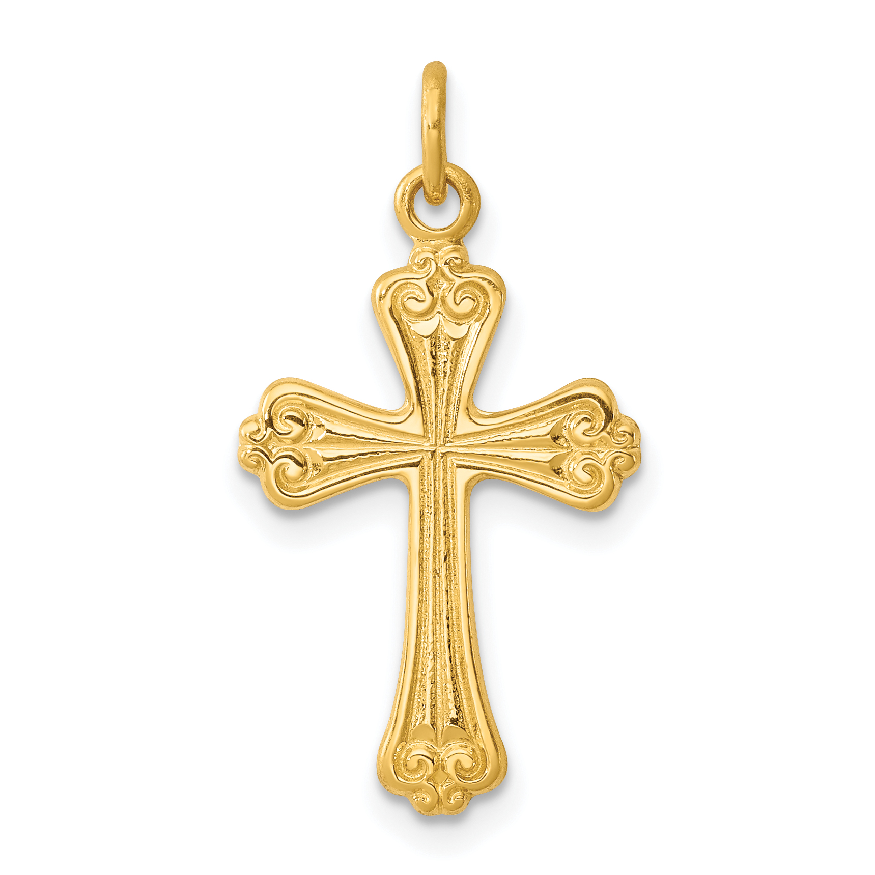 Carat in Karats Sterling Silver Polished Finish 24K Cross Charm Pendant (25mm x 13mm) With Sterling Silver Rope Chain Necklace 20''