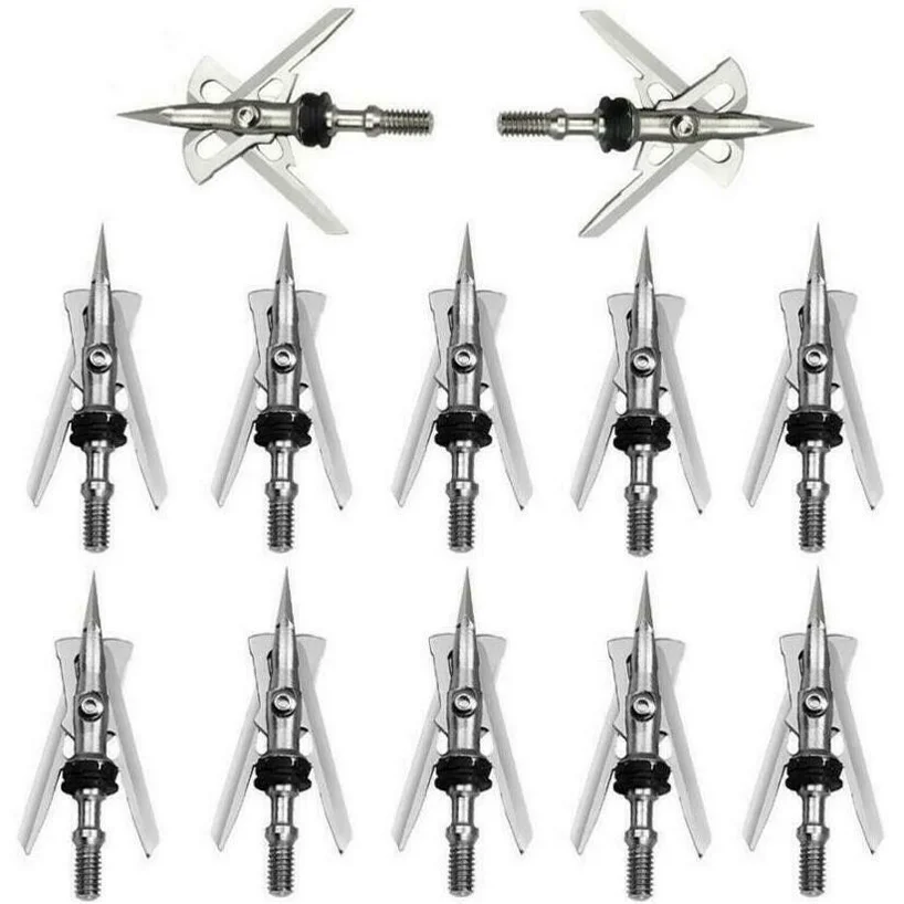 12Pcs 2-Blade Screw-In Arrowheads, Sharpened Blades, Cross Bow Arrow Heads, Archery Broadheads, Bow Hunting Accessories