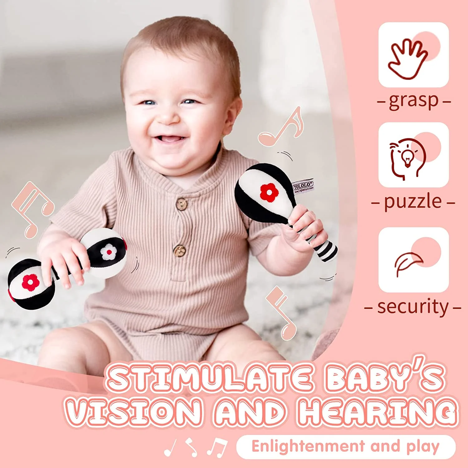 2PCS Soft Rattles for Baby,Baby Rattles 0-3 Months,Baby Toys 0-6 Months,Newborn Baby Toys,Car Seat Toys for Infants,Baby Dumbbell Toy Rattle Set,Infant Toys 0-6 Months