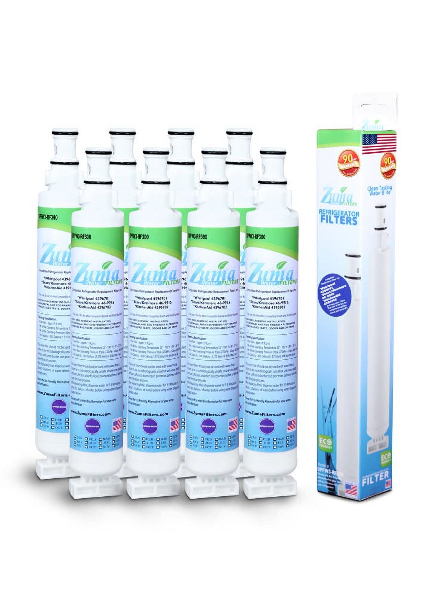 ZUMA Brand , Water and Ice Filter , Model # OPFW3-RF300 , Compatible with KitchenAid® 4396702 - 8 Pack - Made in U.S.A.