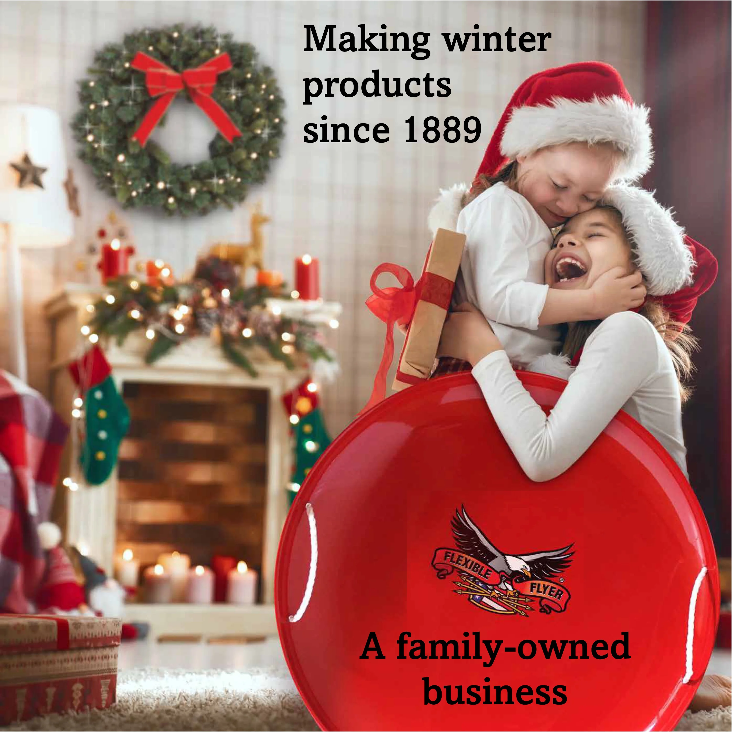 Flexible Flyer 24” Pre-lit Christmas Wreath for Front Door. Outdoor Battery-Operated Evergreen, Red Bow