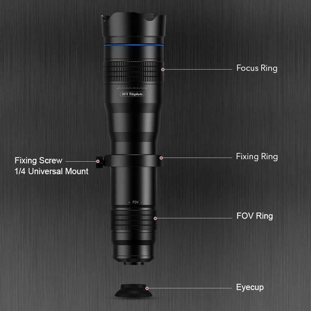 APEXEL APL-JS36XJJ04 HD 36X Metal Single-tube Telescope Telephoto Lens Optic Phone Camera Lens Monocular with Mini Selfie Tripod for Most Smartphones