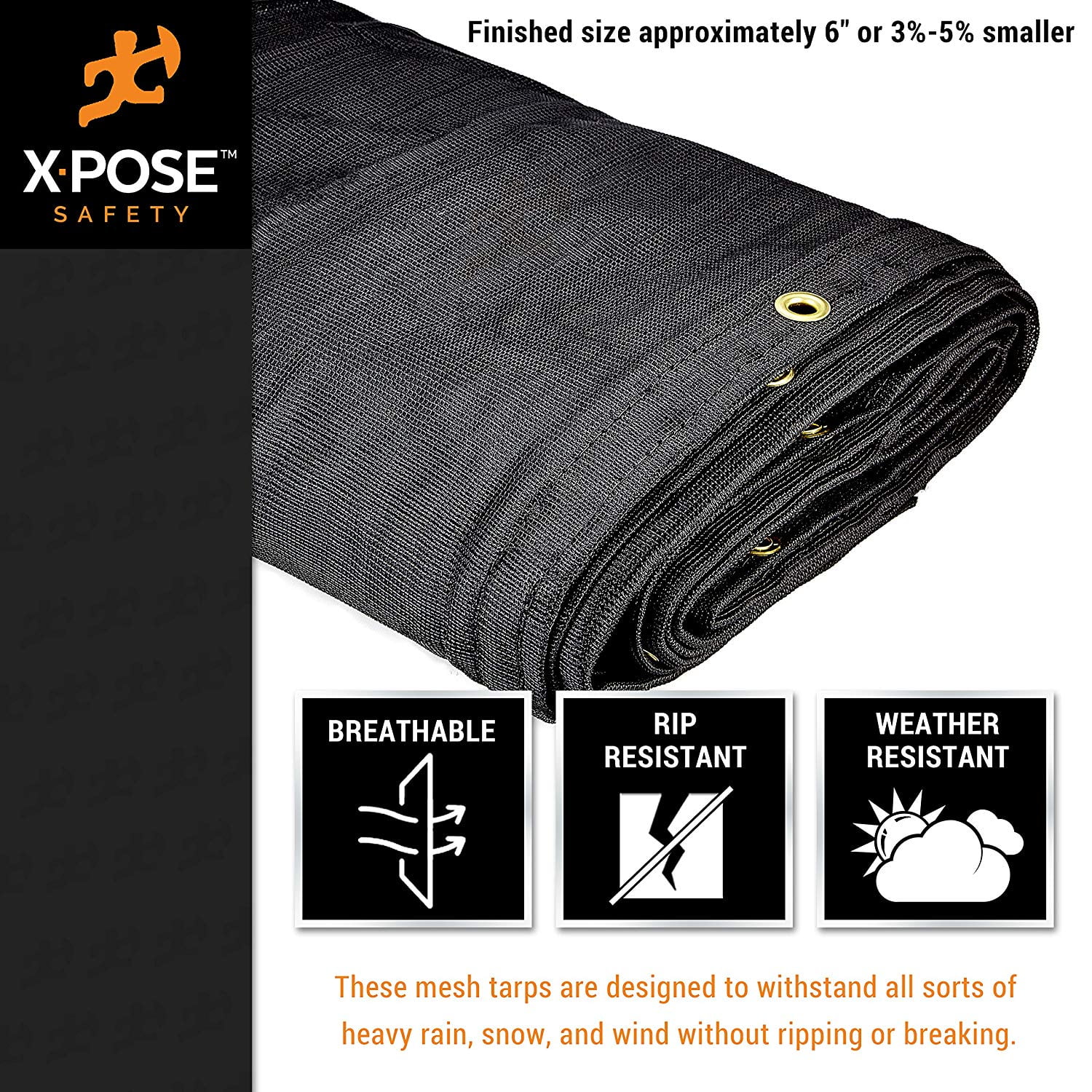 Xpose Safety Heavy Duty Mesh Tarp – 10’ x 14’ Multipurpose Black Protective Cover with Air Flow - Use for Tie Downs, Shade, Fences, Canopies, Dump Trucks – Tear Resistant