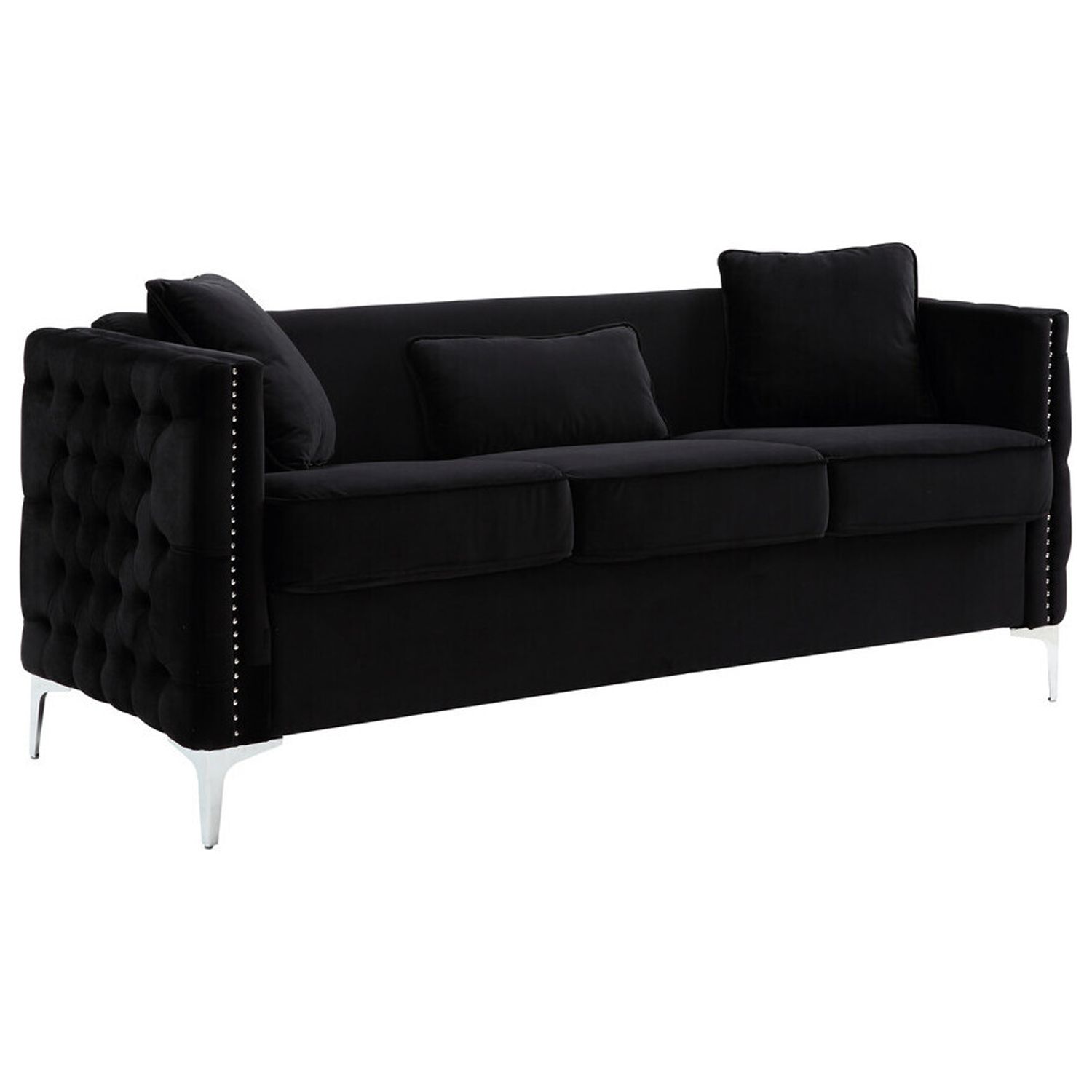 Homestock Retro Revival Velvet Sofa with 3 Pillows