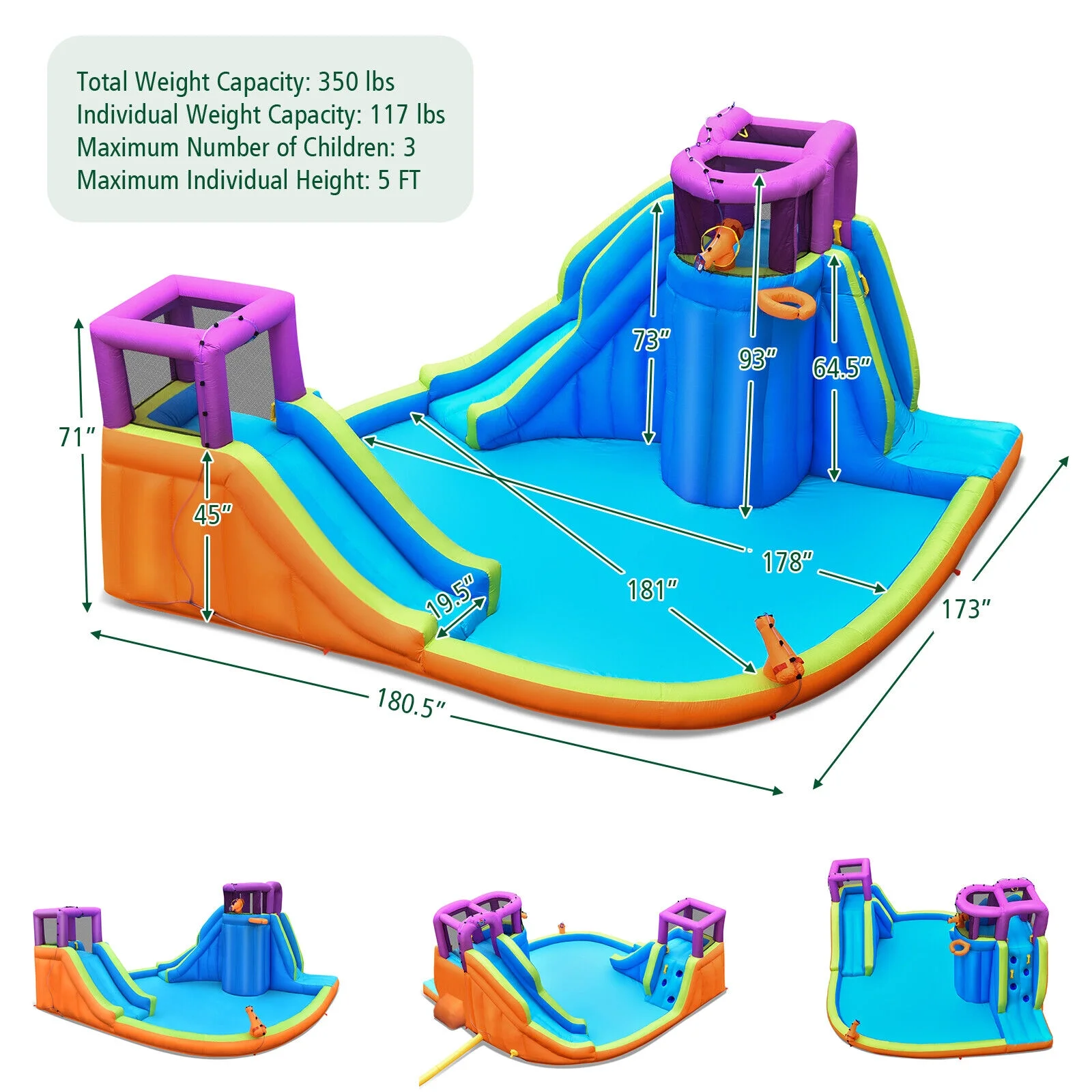 Topbuy Inflatable Water Park Double Water Slide Blow Up Bouncer with Climbing Wall