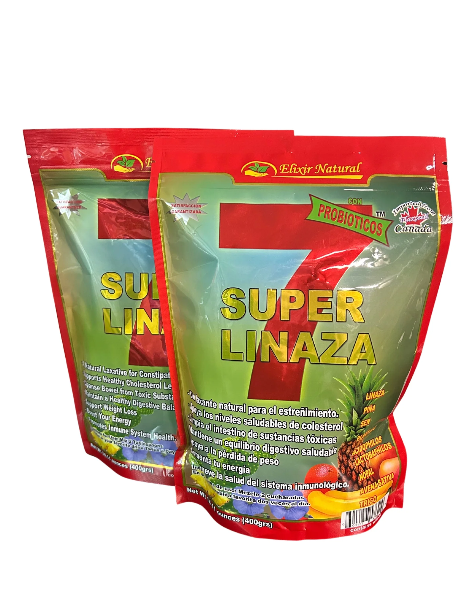 Elixir Natural Super Linaza 7-New with Probiotics Net Wt 14 oz(400gr) -2 Pack