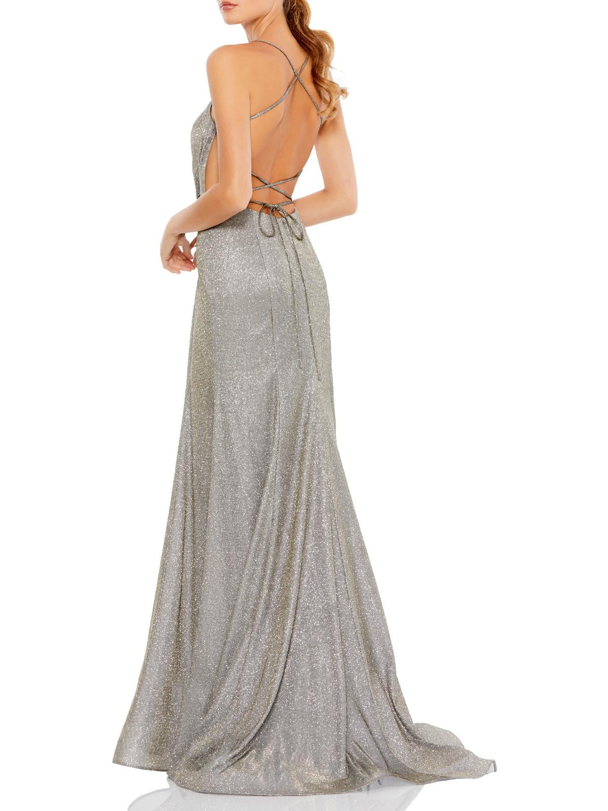 Ieena for Mac Duggal Womens Lace-Up Trumpet Evening Dress