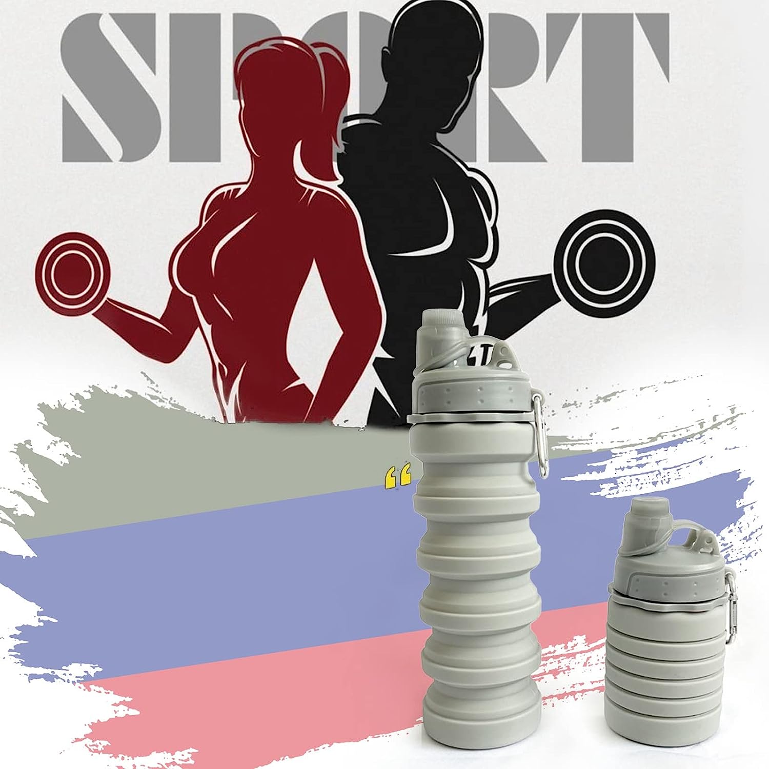 Collapsible Water Bottle for Travel, Reuseable Silicone Foldable Sports Water Bottles BPA Free, Portable Leak-Proof Water Bottles with Carabiner for Camping,Hiking,Gym