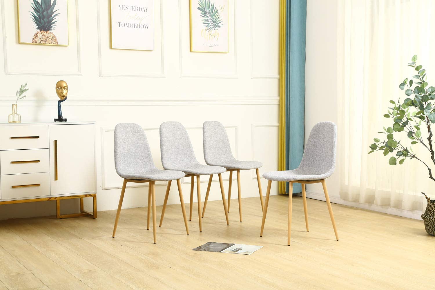 KHBIULIFE Modern Dining Chairs Set of 4 Mid Century Dining Room Chairs Shell Lounge Kitchen Chairs with Velvet Upholstered Seat Back Wooden Metal Leg Side Chairs 4 Grey Chairs for Bedroom