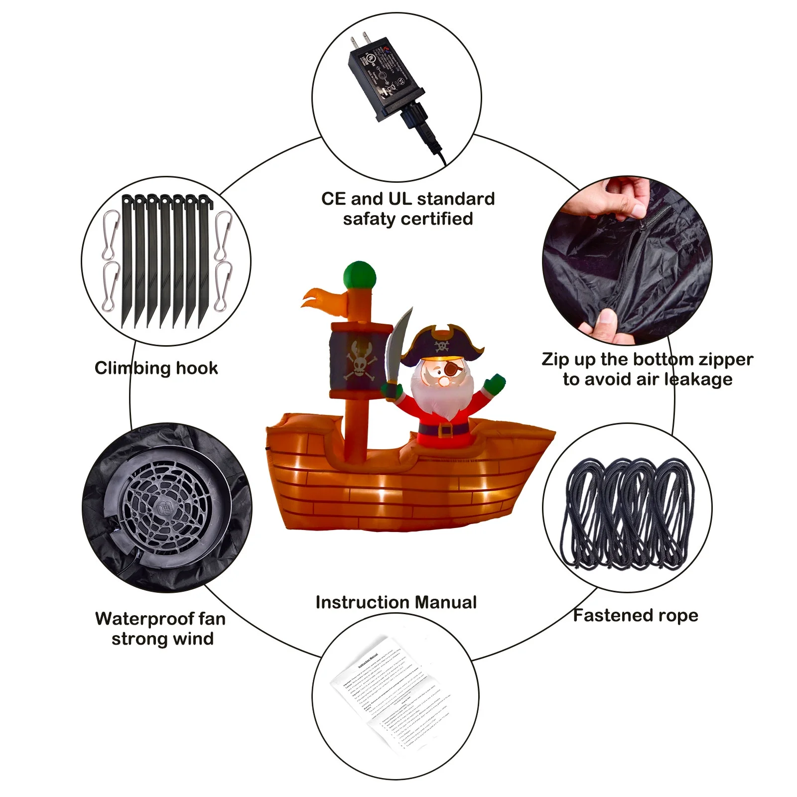 Nifti Nest Pirate Santa Christmas Blow Ups Yard Inflatable, 6'