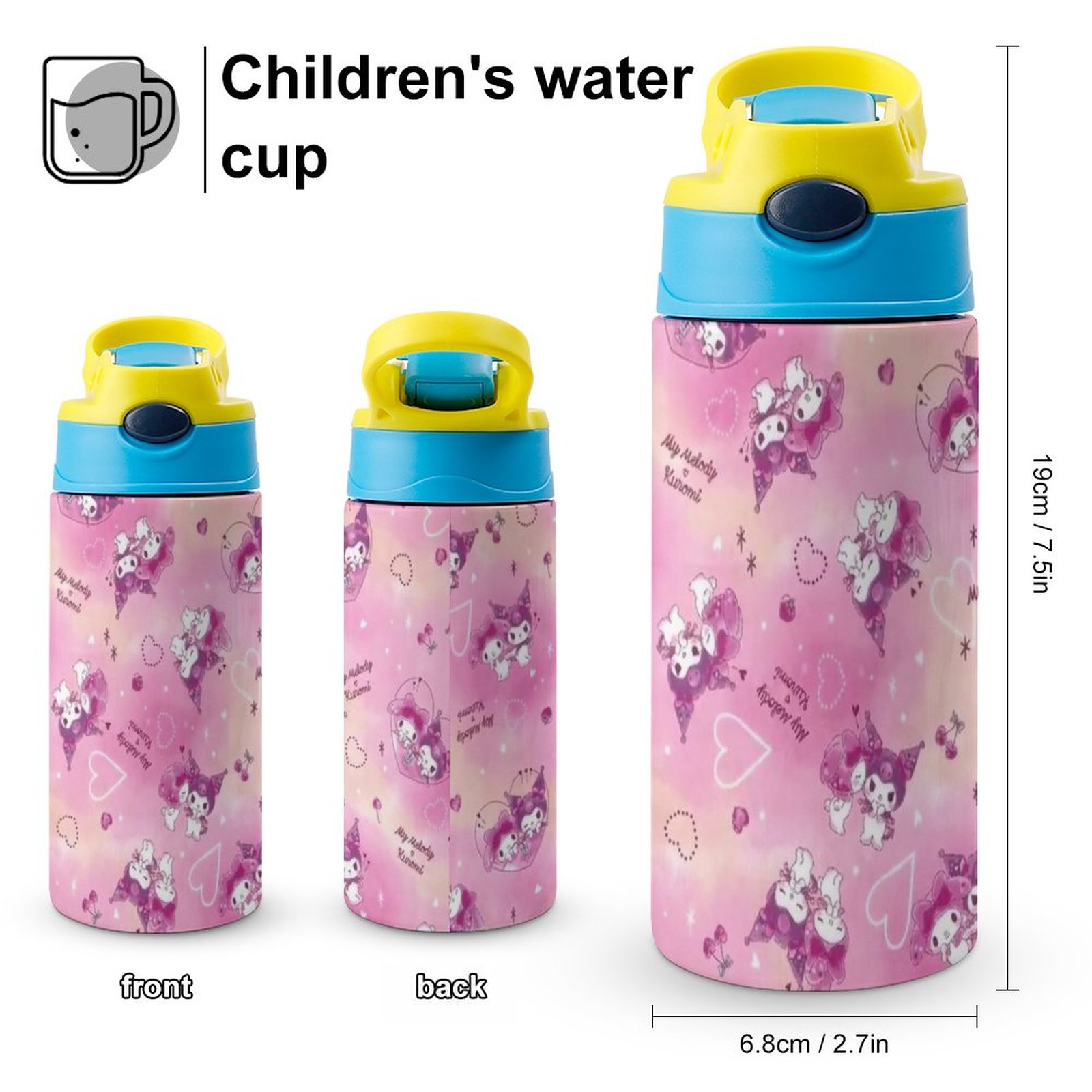 Cartoon My Melody Children's Water Bottle Vacuum Insulated Stainless Steel Cup With Straw Toddler Thermoses