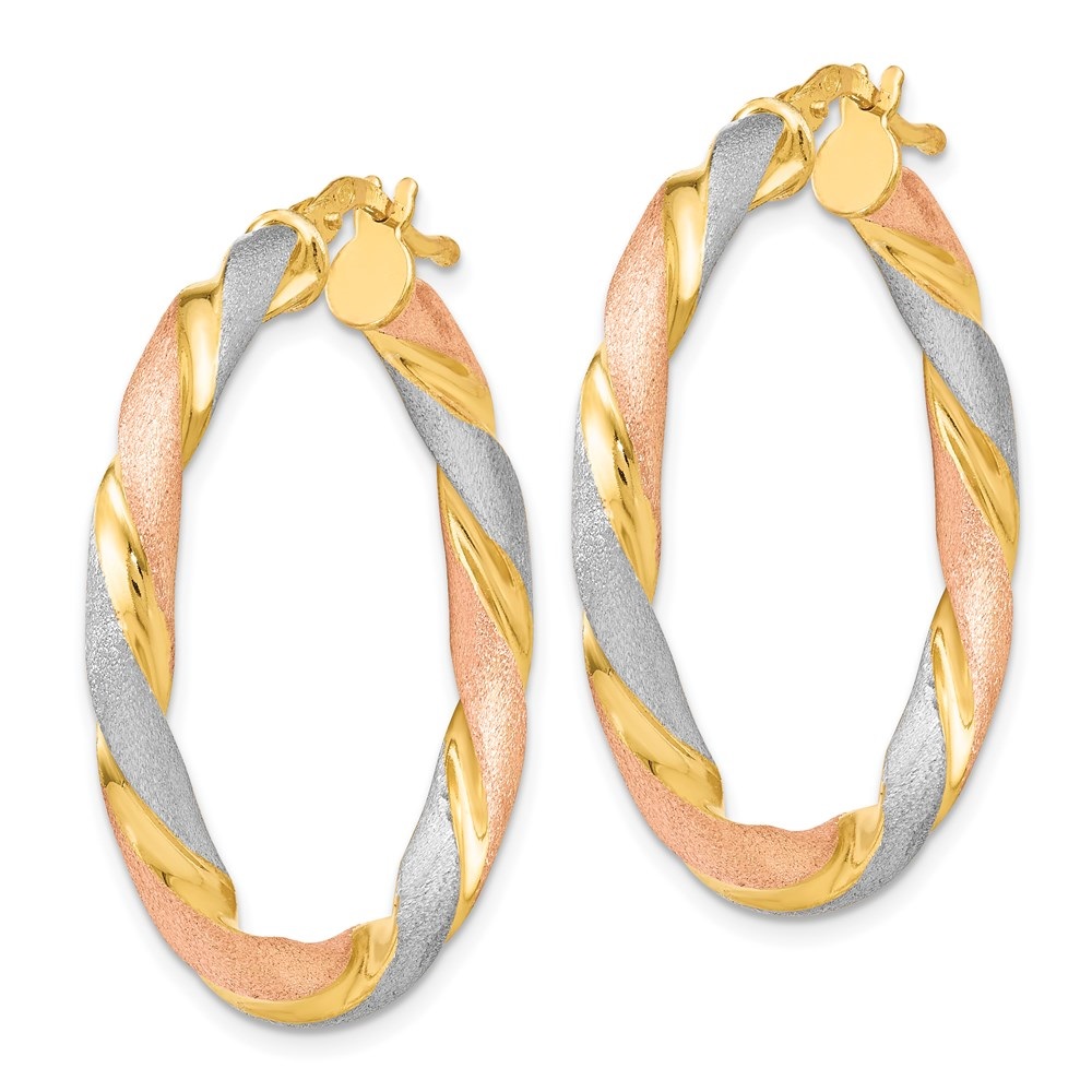 Auriga 925 Sterling Silver Tri-color Gold Twisted Hinged Hoop Earrings for Women