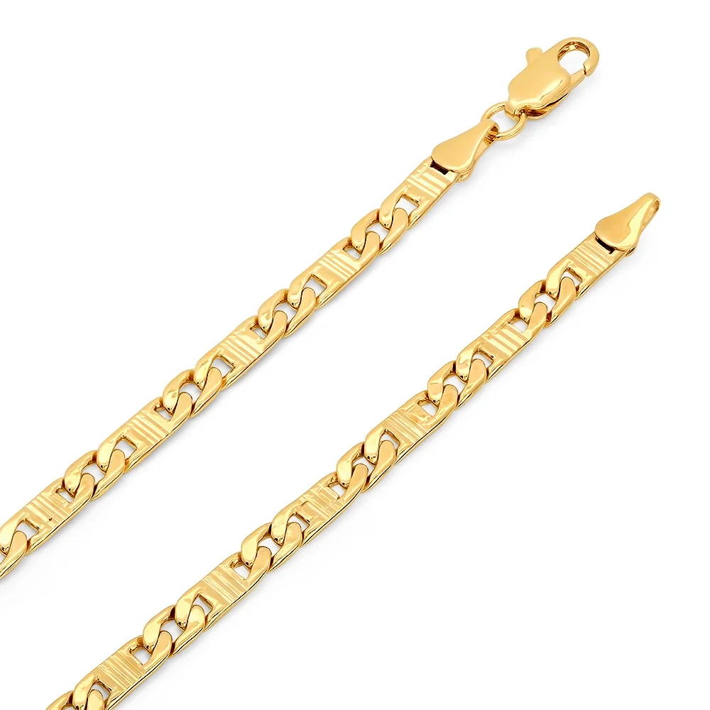 4mm Textured 14k Yellow Gold Plated Flat Mariner Choker Chain Necklace, 16 inches + Gift Box