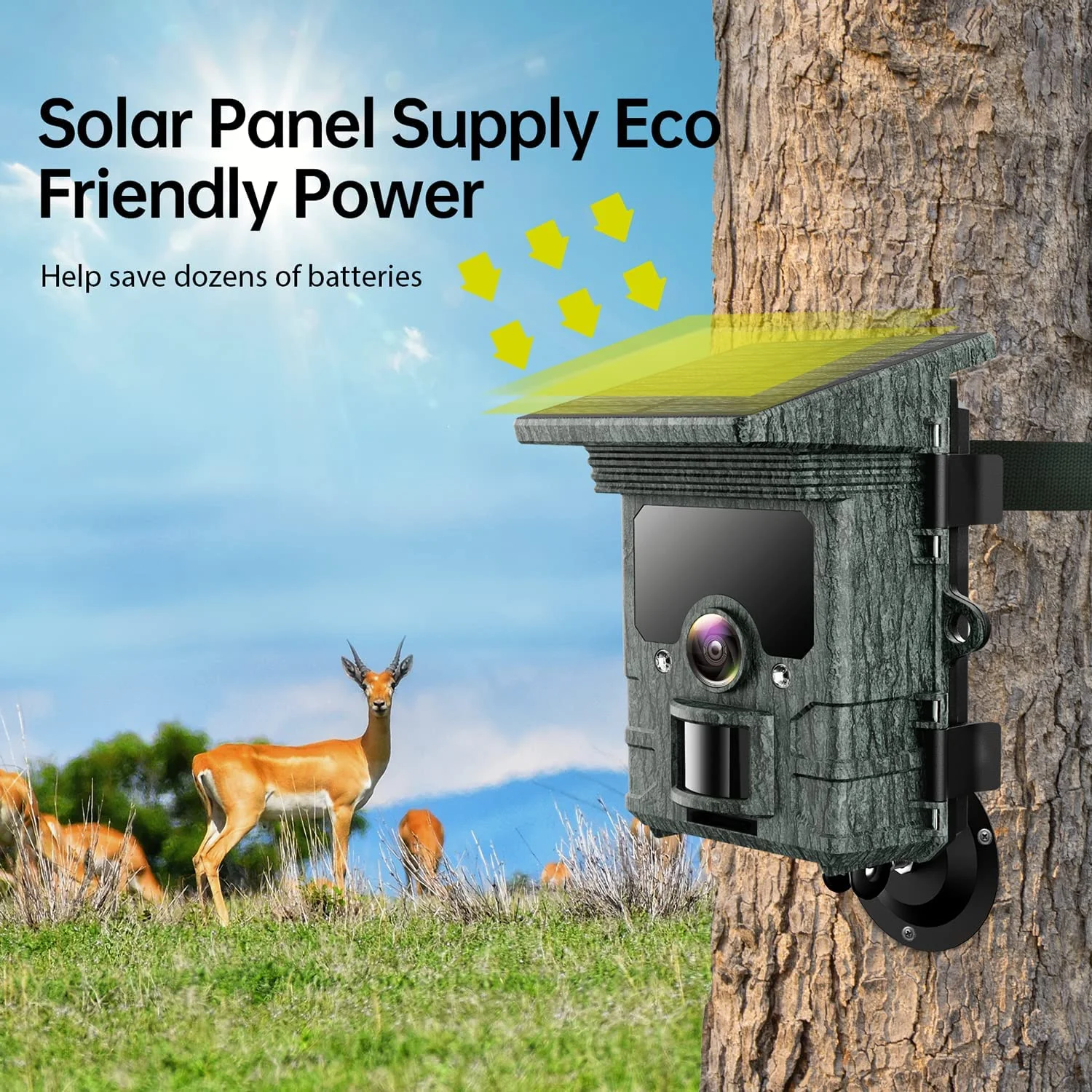 CAMPARK Solar WiFi Trail Camera Native 4K 30fps 46MP Bluetooth Game Camera with Night Vision Loop Recording Waterproof IP66 120° Motion Activated Hunting Trail Cam for Wildlife Monitoring