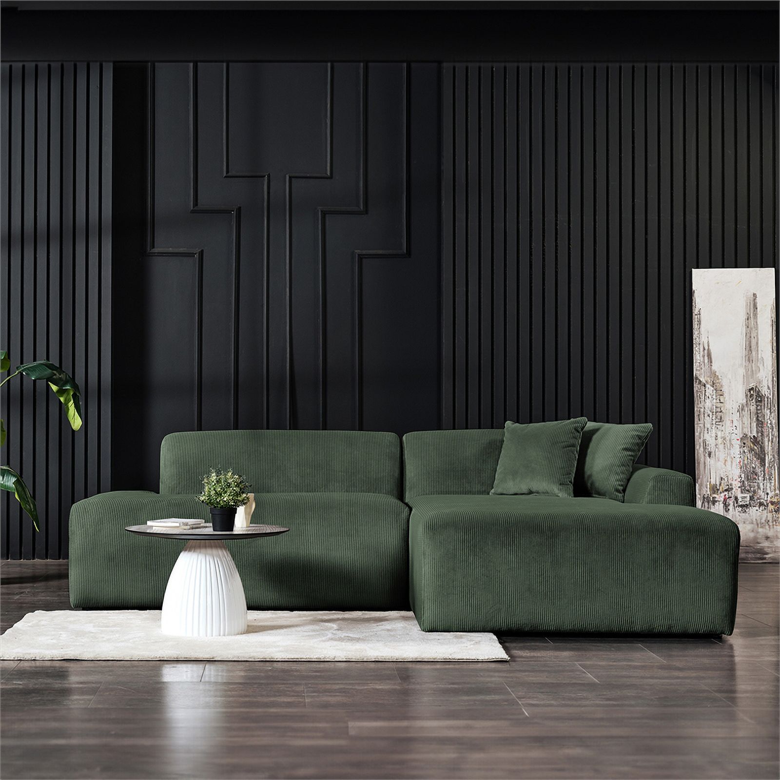 Ashcroft Chapman Upholstered Velvet Living Room Right Sectional Sofa in Green