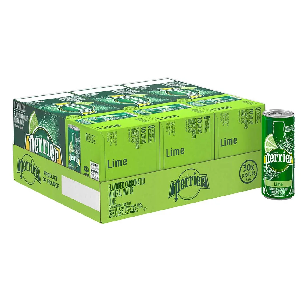 Perrier Lime Flavored Carbonated Mineral Water, 8.45 Fl Oz (30 Pack) Slim Cans