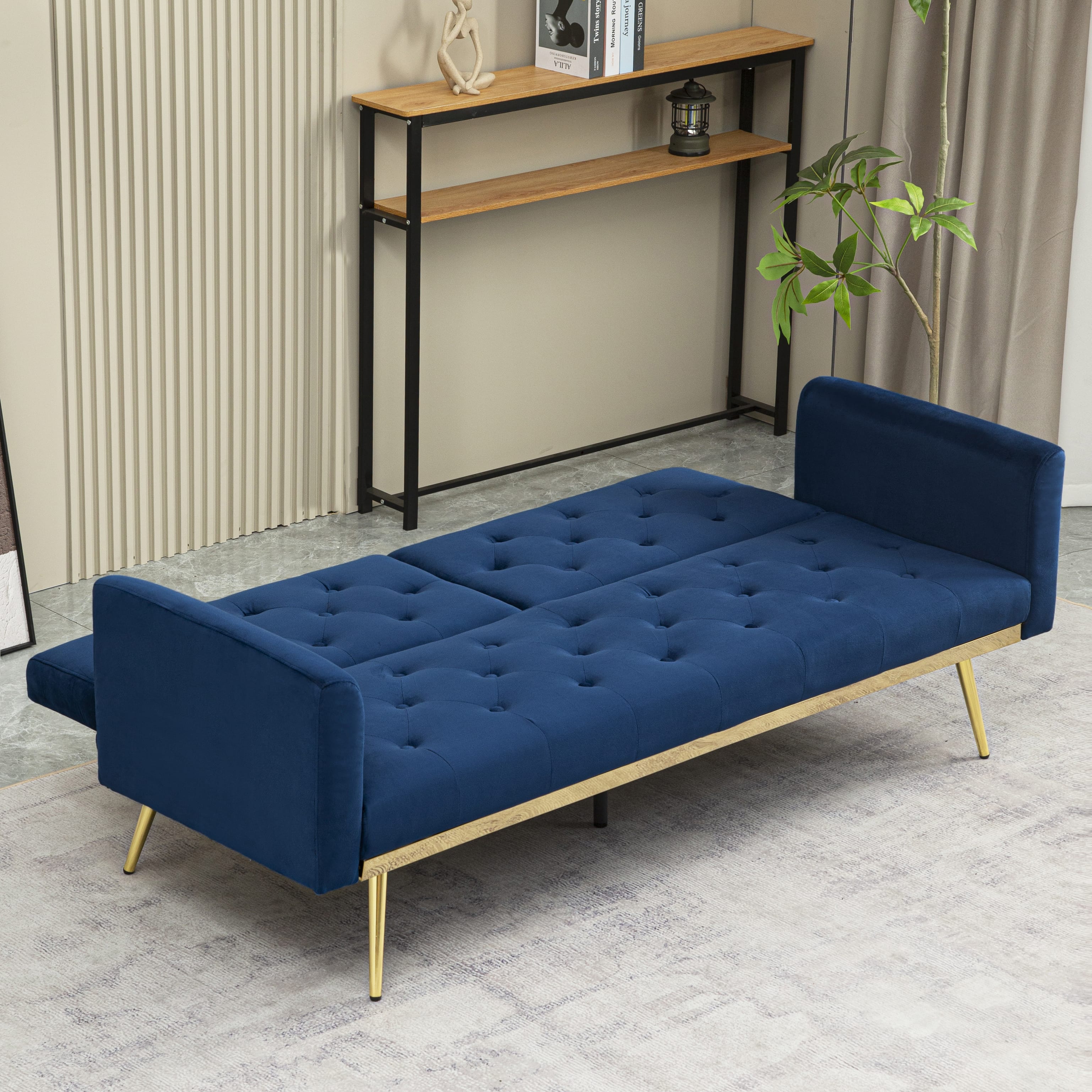 Modern and Adjustable Futon Sofa Bed, Multi-Angle Backrest, 2 Pillows Included, Space-Saving Sleeper Couch for Dorm, Living Room, Bedroom, or Office