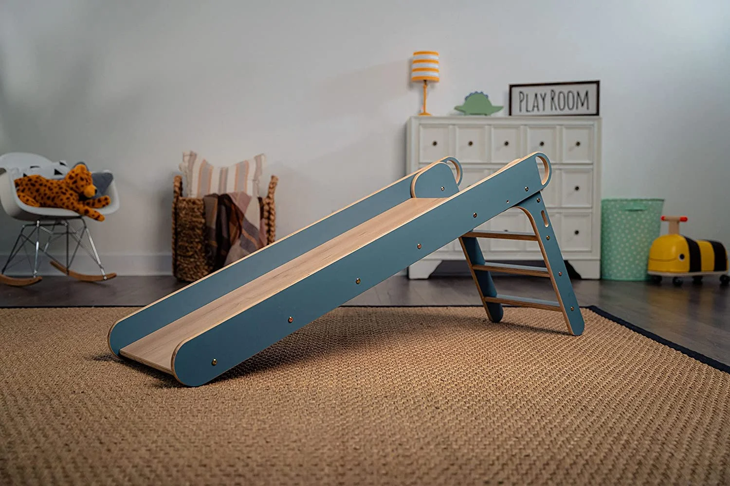 Avenlur Indoor Folding Slip and Slide for Kids - Easy Set Up, Easy to Store Playset, Safe Toy for Toddlers, Foldable Wooden Large First Slide with Extra Long Slipping Slope Ages 1.5 - 4 Years (Blue)